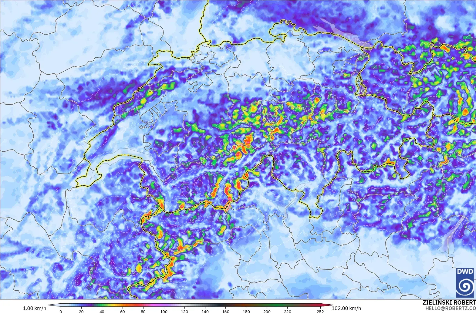 ICON Germany 2 km model - Switzerland, Wind Gusts