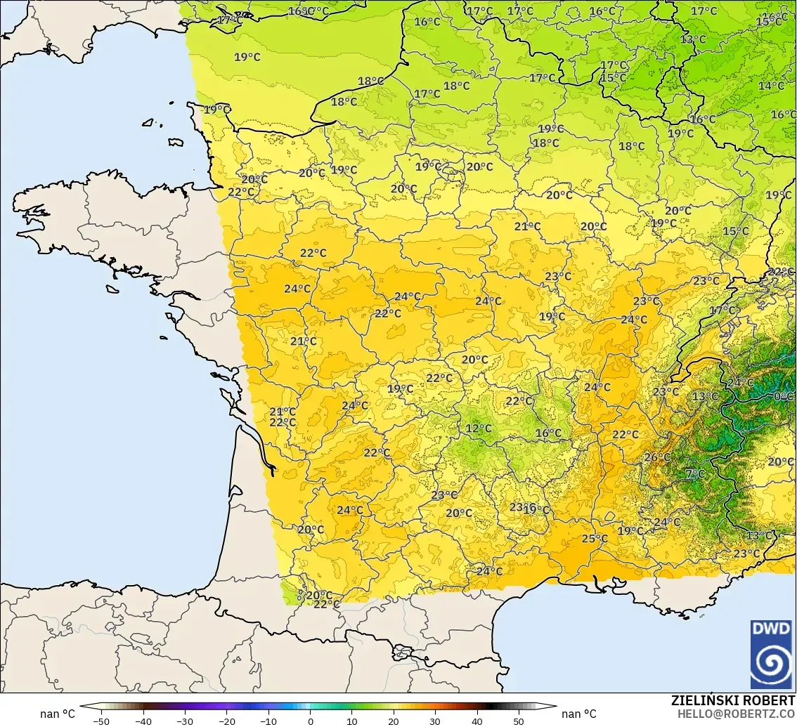 ICON Germany 2 km model - France, Temperature at 850hPa