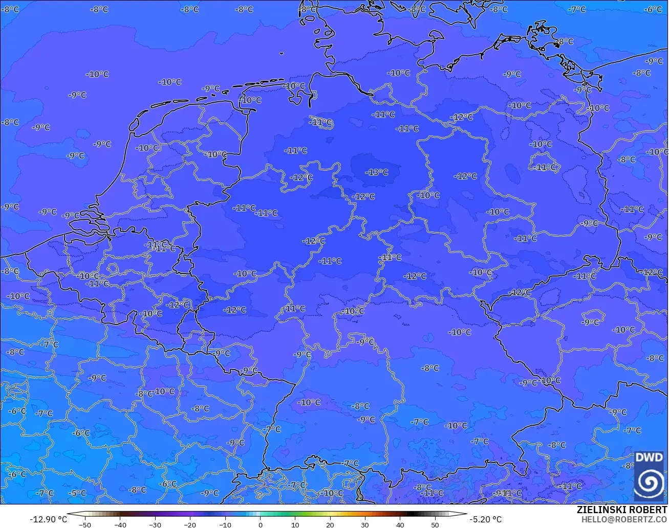 ICON Germany 2 km model - Germany, Temperature at 500hPa