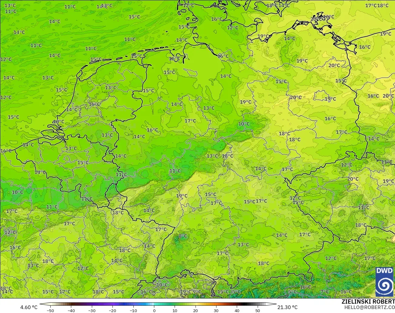 ICON Germany 2 km model - Germany, Dewpoint at 2m