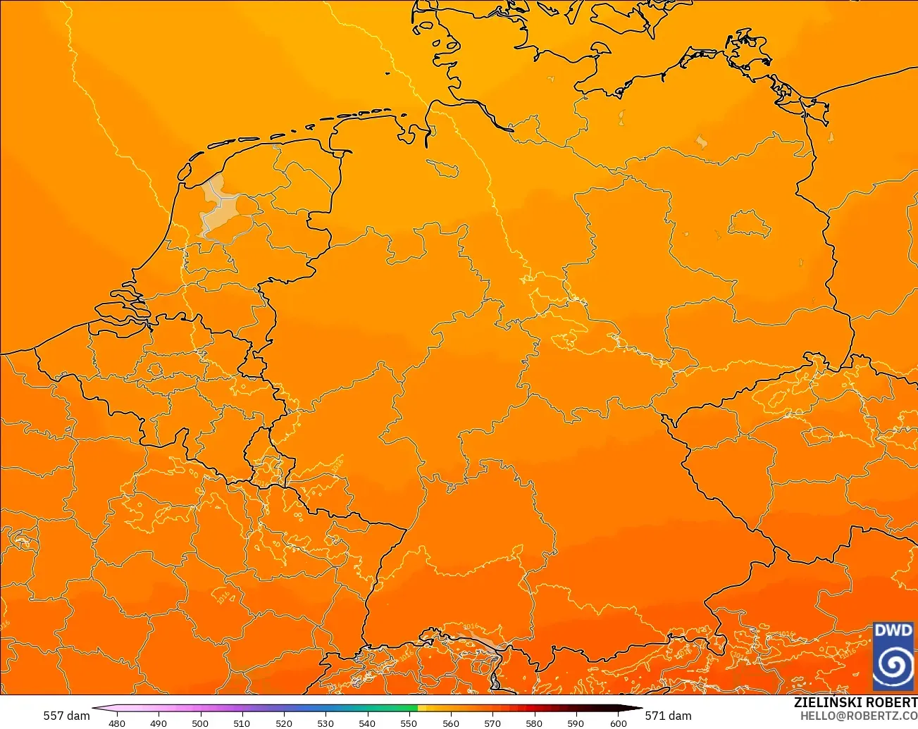 ICON Germany 2 km model - Germany, Geopotential height at 500hPa