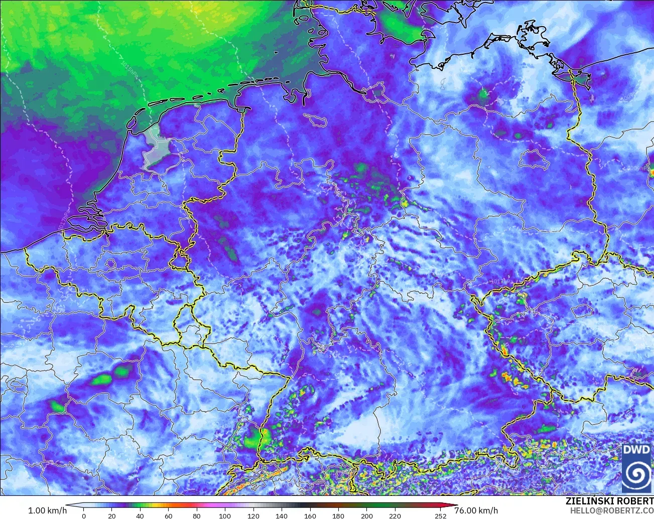 ICON Germany 2 km model - Germany, Wind Gusts Peak