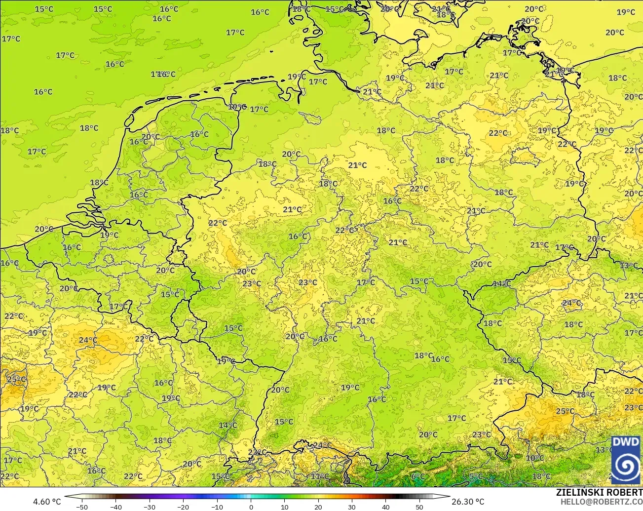 ICON Germany 2 km model - Germany, Temperature at 2m