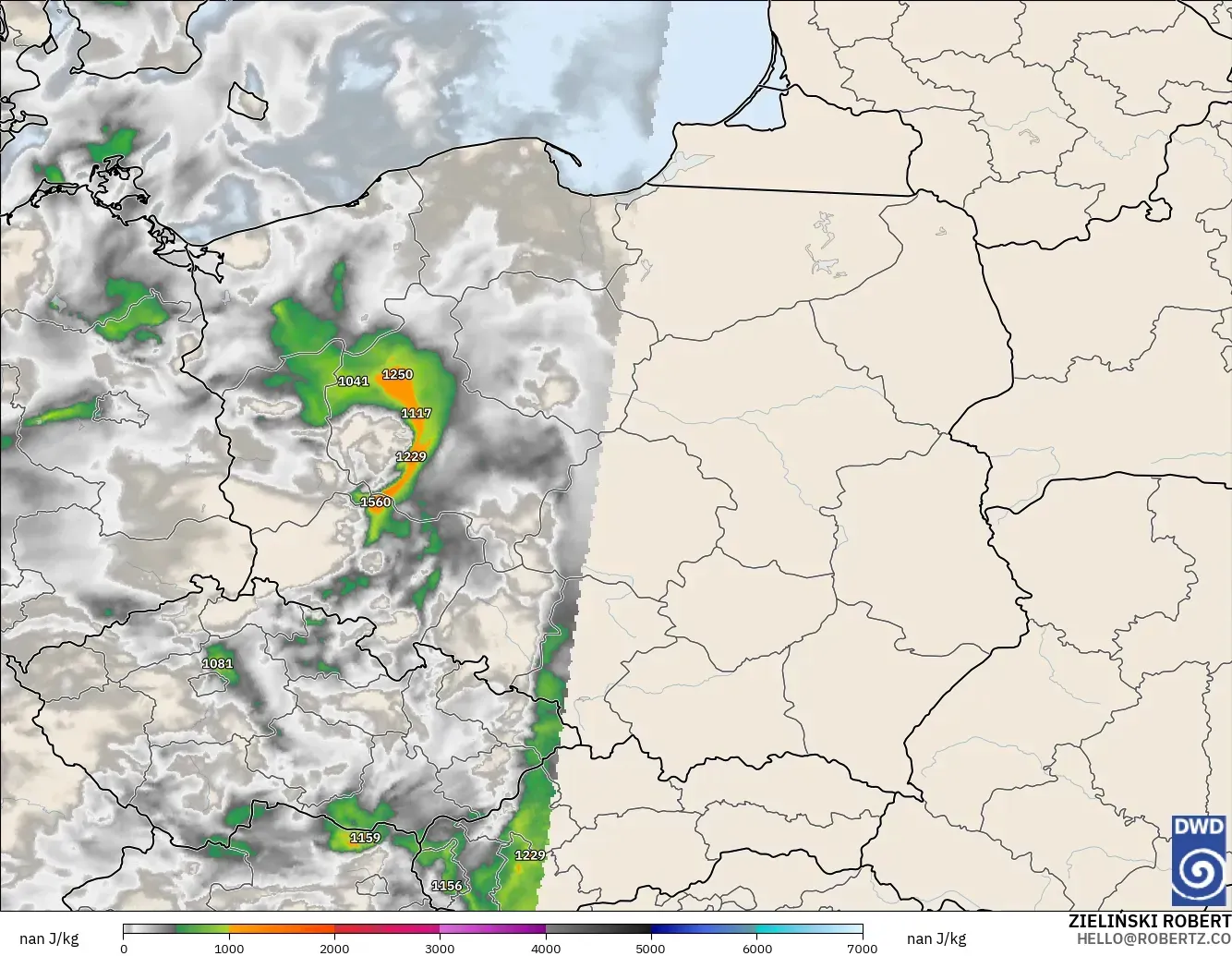 ICON Germany 2 km model - Poland, CAPE