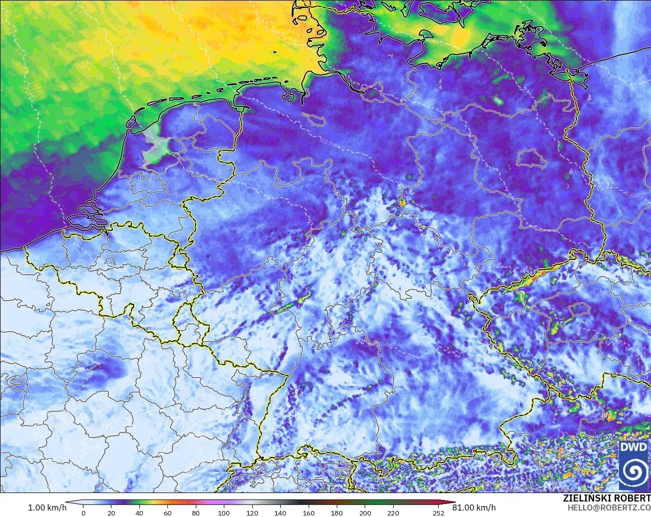 ICON Germany 2 km model - Germany, Wind Gusts Peak