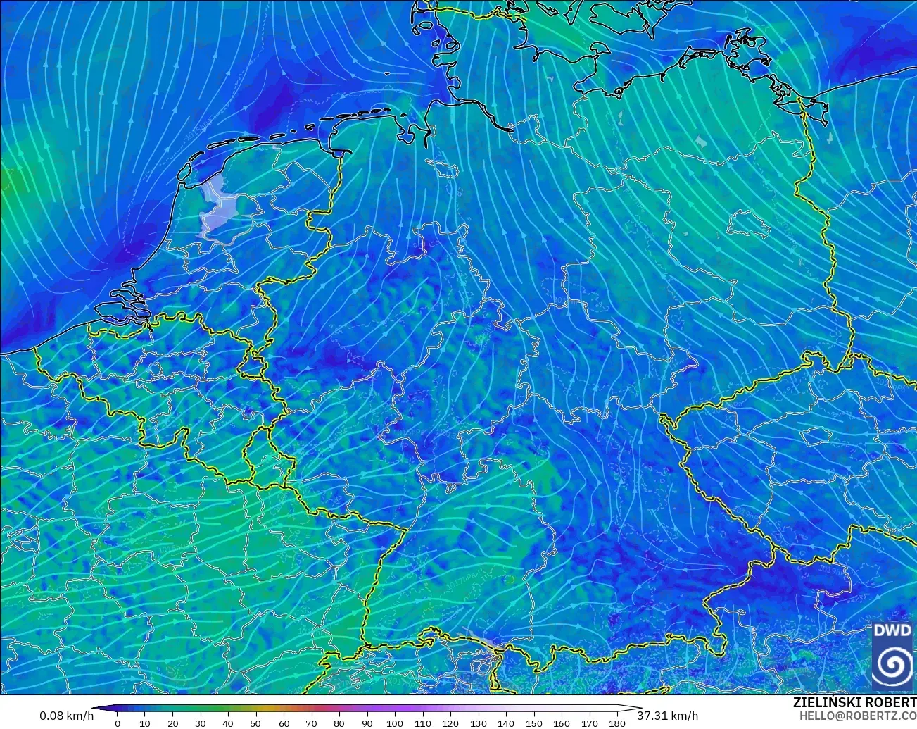 ICON Germany 2 km model - Germany, Wind at 10m