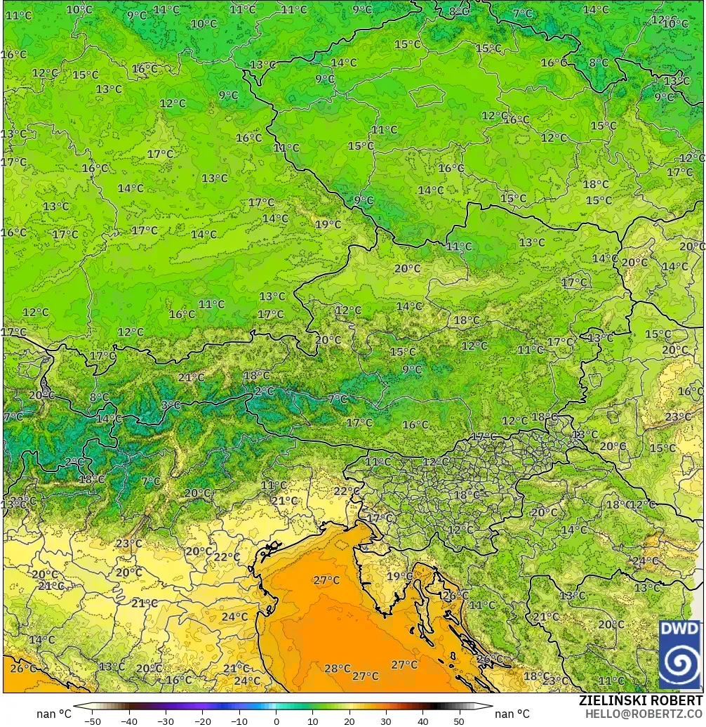 ICON Germany 2 km model - Austria, Temperature at 2m