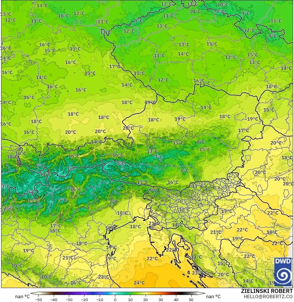 ICON Germany 2 km model - Austria, Temperature at 850hPa