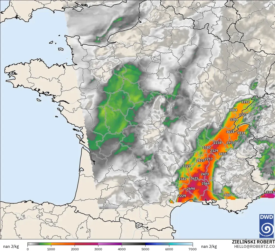 ICON Germany 2 km model - France, CAPE