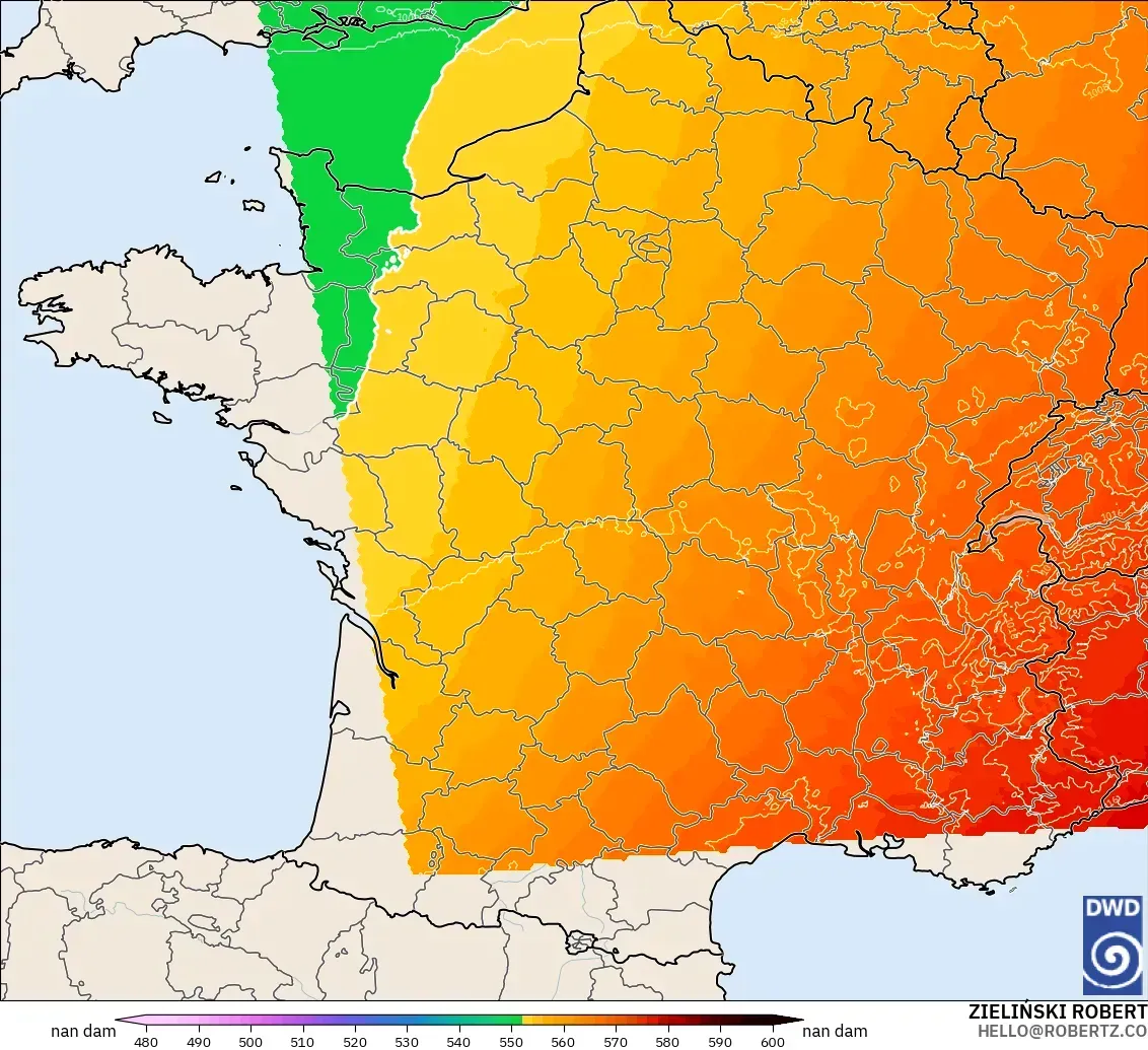 ICON Germany 2 km model - France, Geopotential height at 500hPa