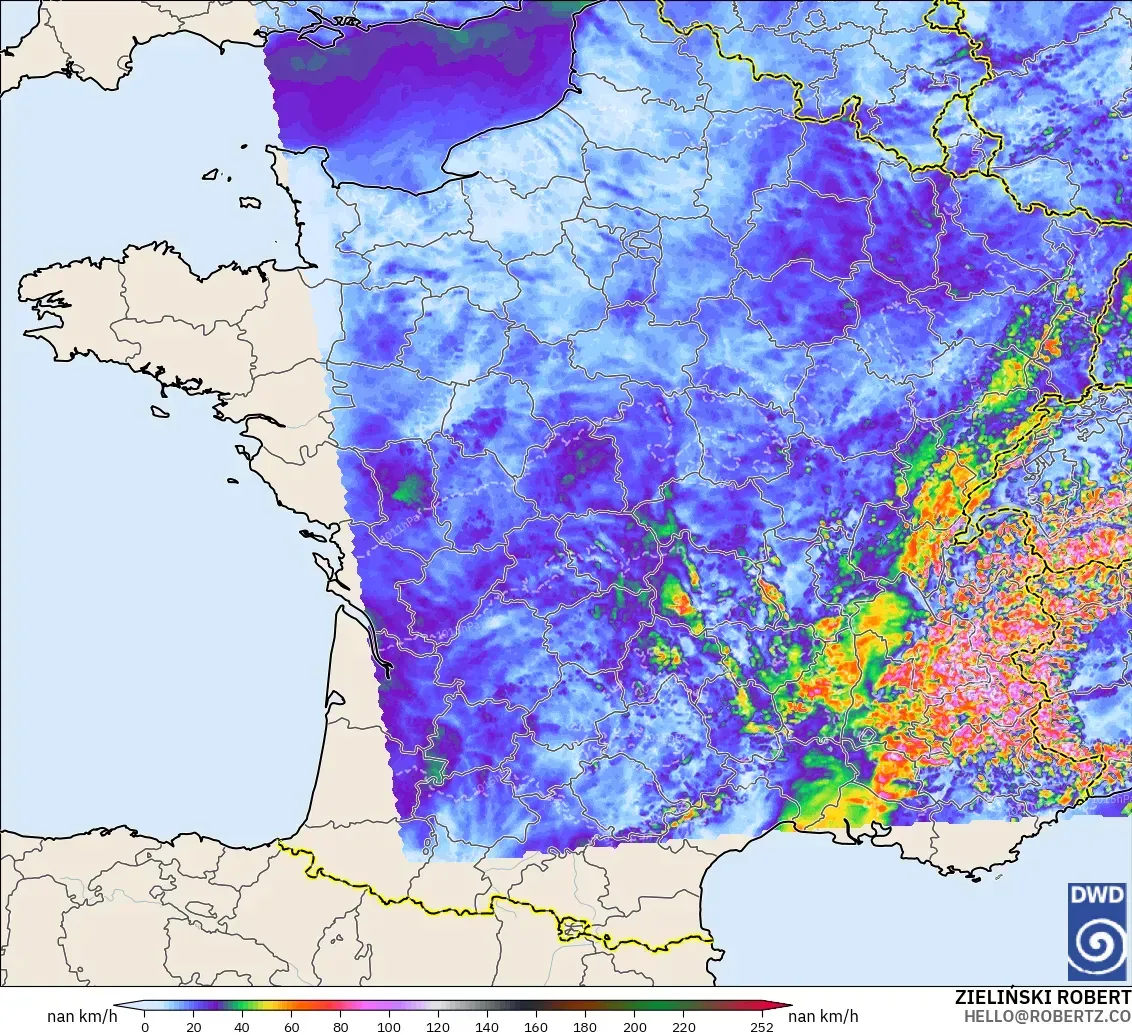 ICON Germany 2 km model - France, Wind Gusts Peak