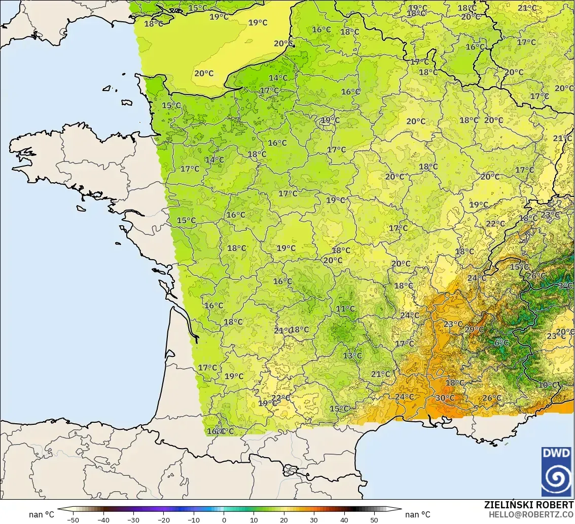 ICON Germany 2 km model - France, Temperature at 2m