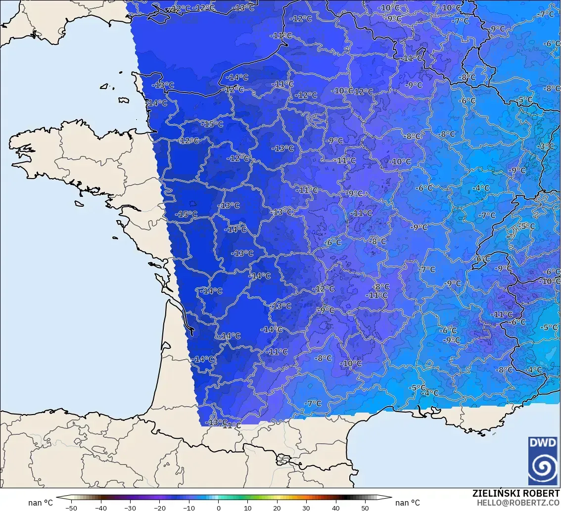 ICON Germany 2 km model - France, Temperature at 500hPa