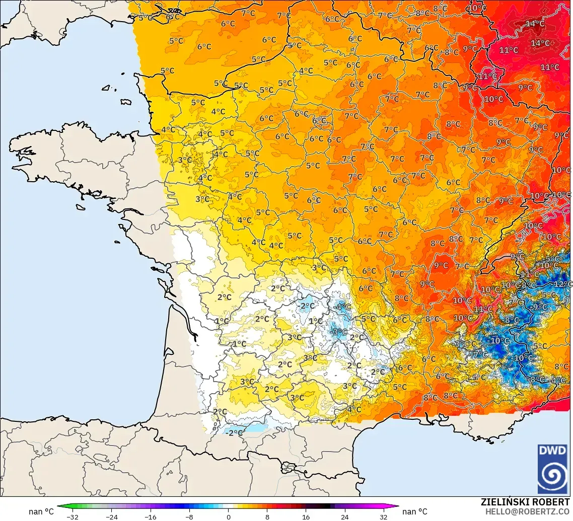 ICON Germany 2 km model - France, Temperature at 850hPa Anomaly