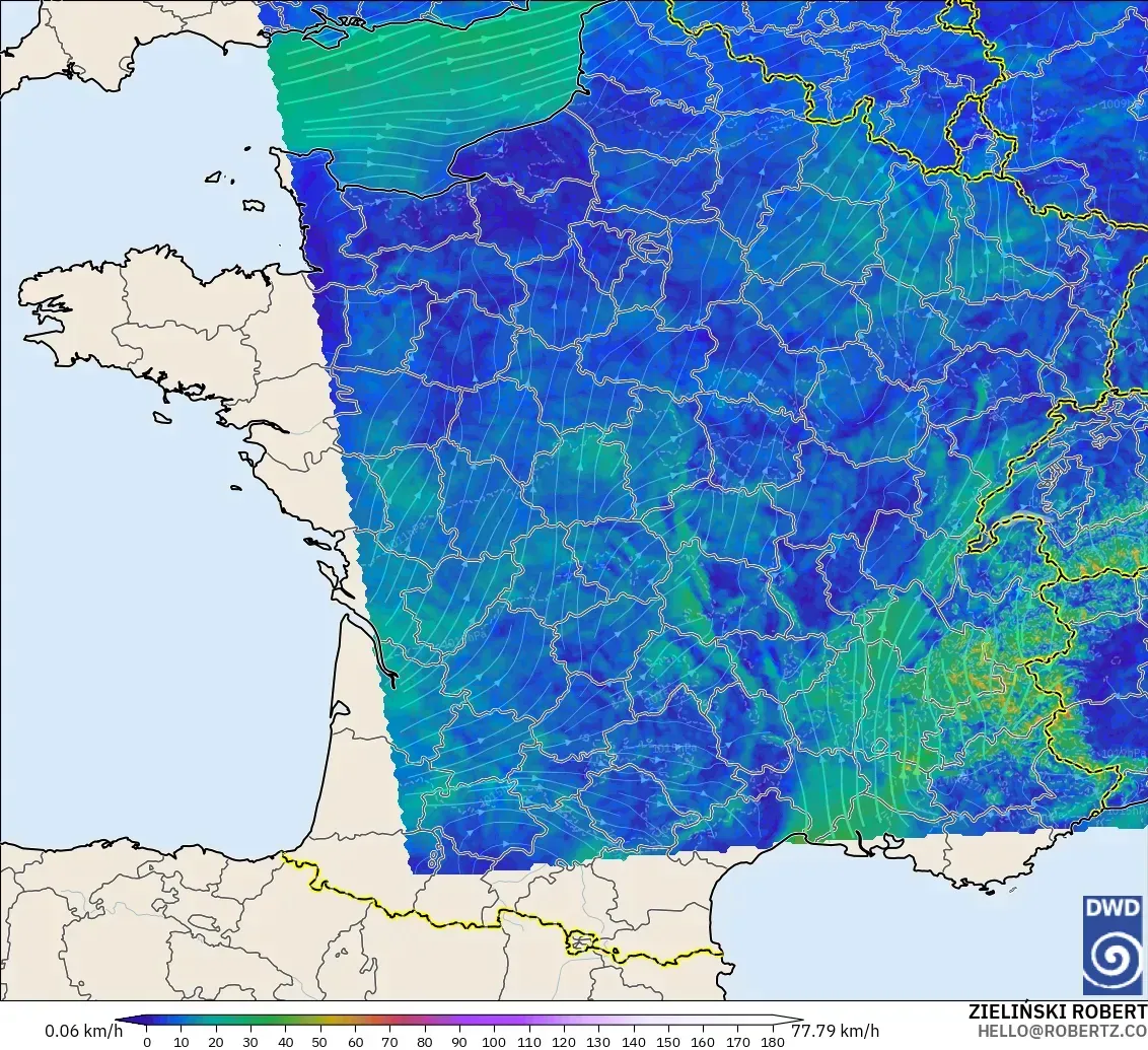 ICON Germany 2 km model - France, Wind at 10m