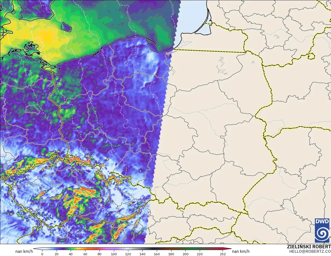 ICON Germany 2 km model - Poland, Wind Gusts