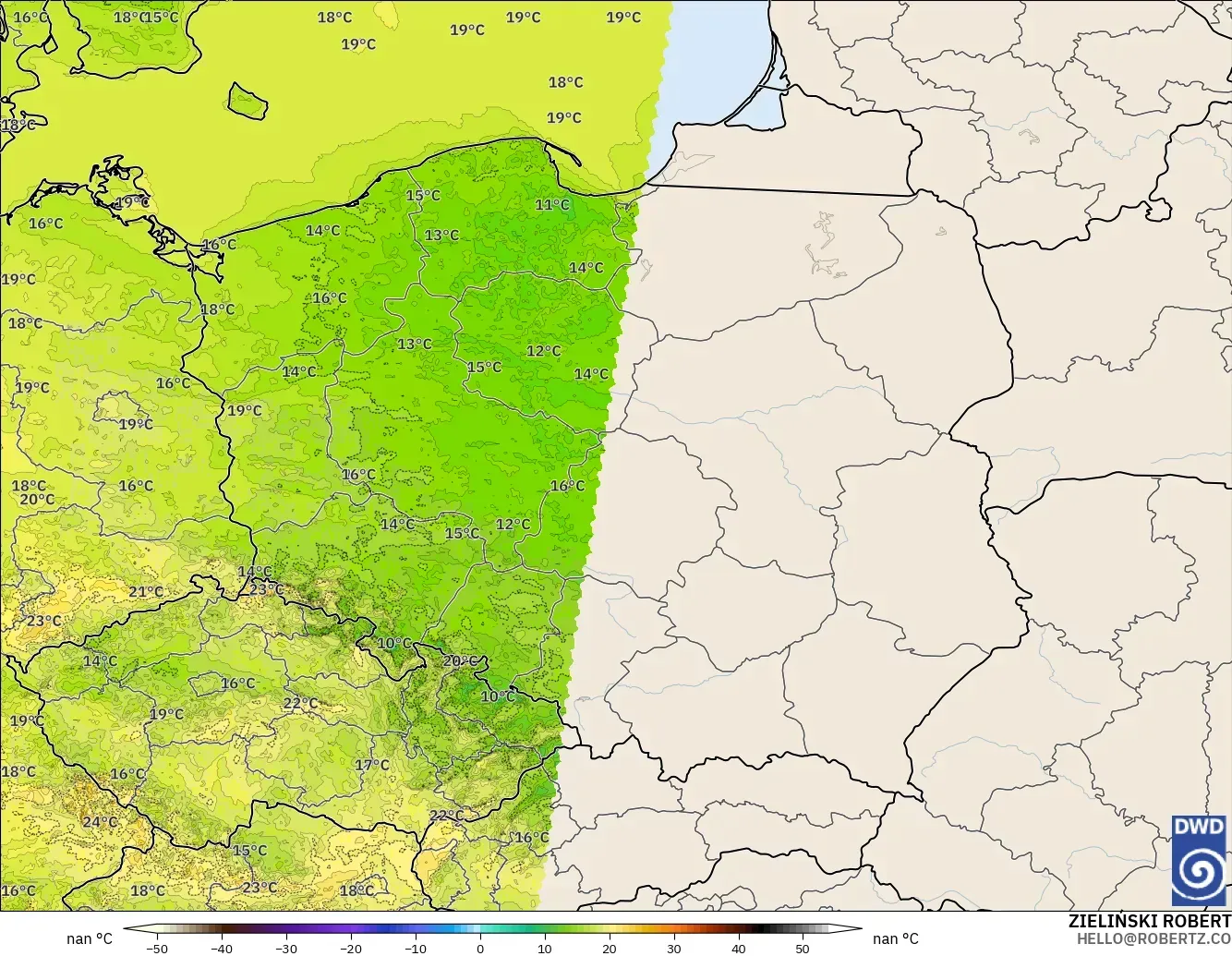 ICON Germany 2 km model - Poland, Temperature at 2m