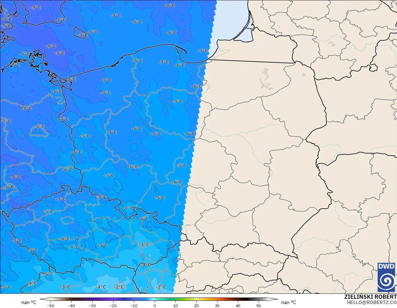 ICON Germany 2 km model - Poland, Temperature at 500hPa