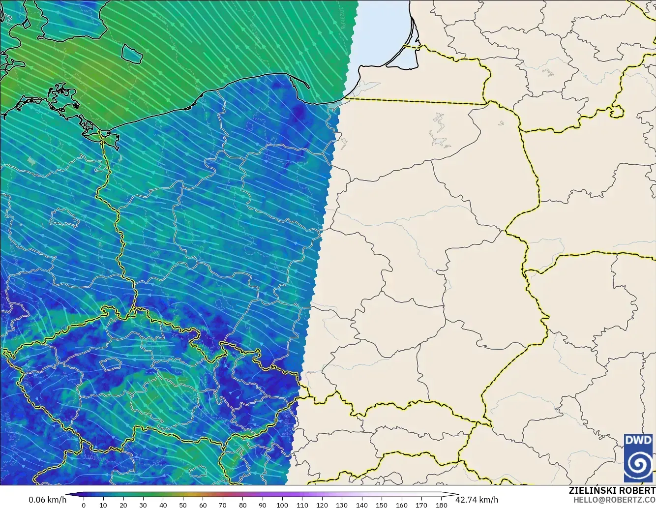 ICON Germany 2 km model - Poland, Wind at 10m