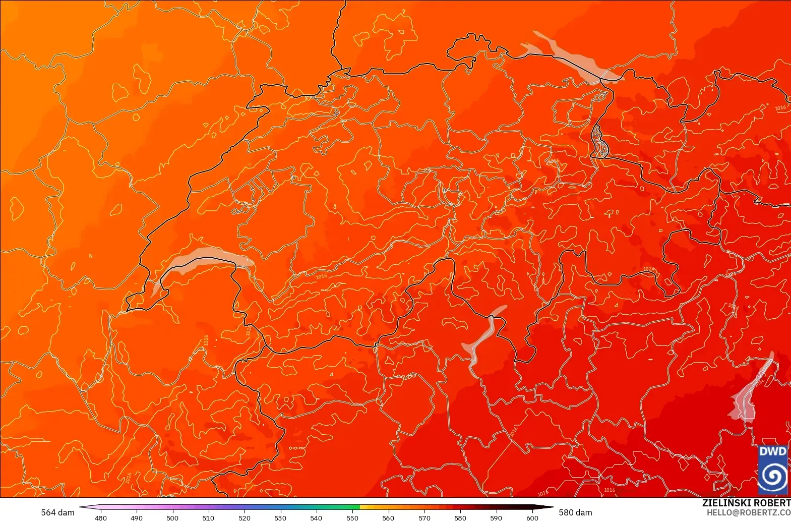 ICON Germany 2 km model - Switzerland, Geopotential height at 500hPa