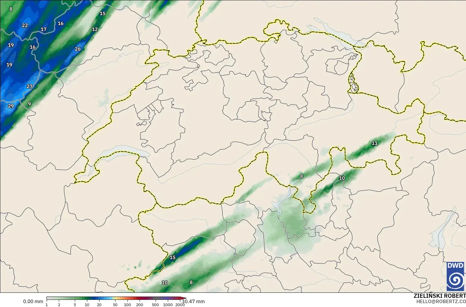 ICON Germany 2 km model - Switzerland, Precipitation Accumulation