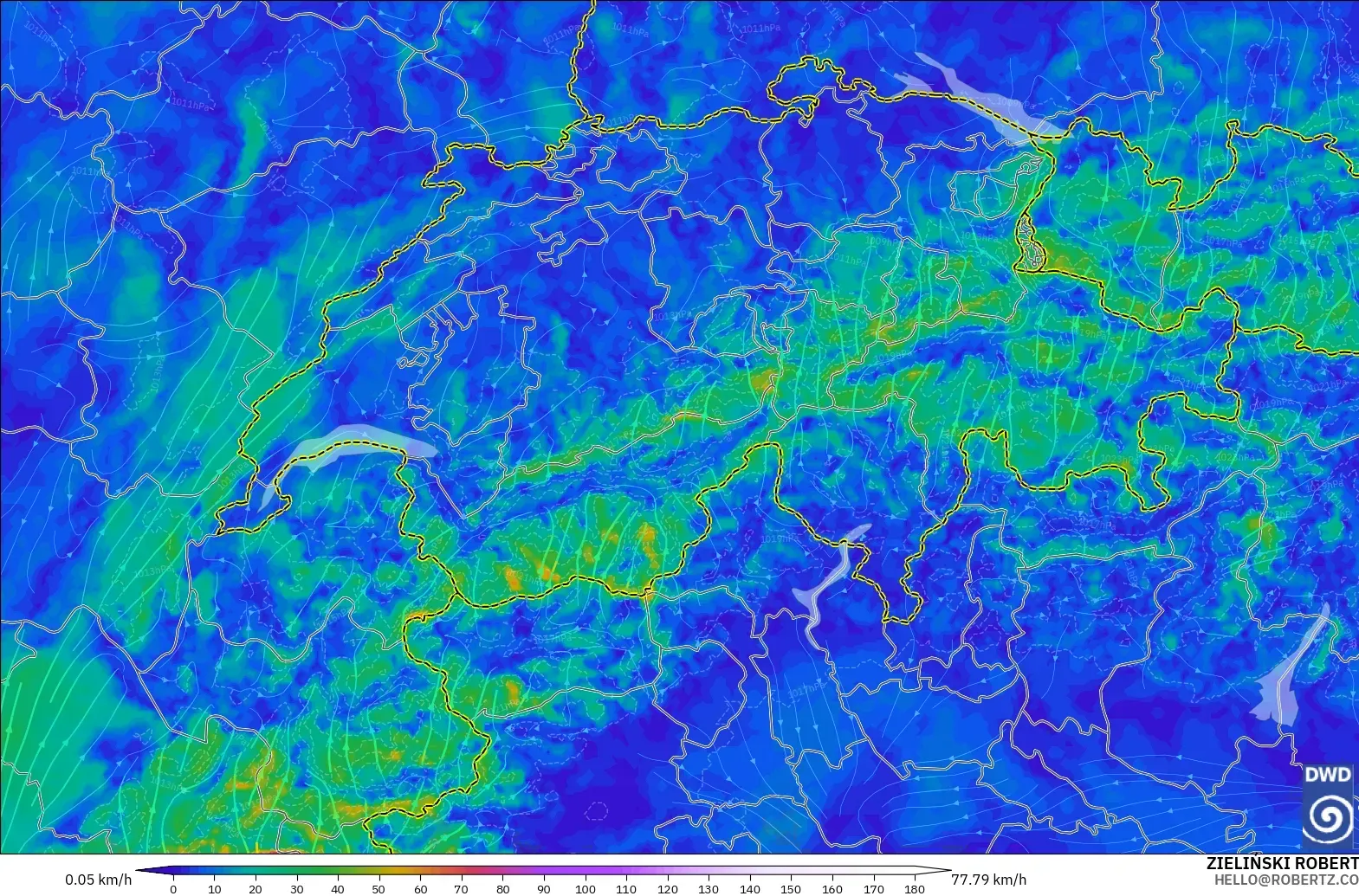 ICON Germany 2 km model - Switzerland, Wind at 10m
