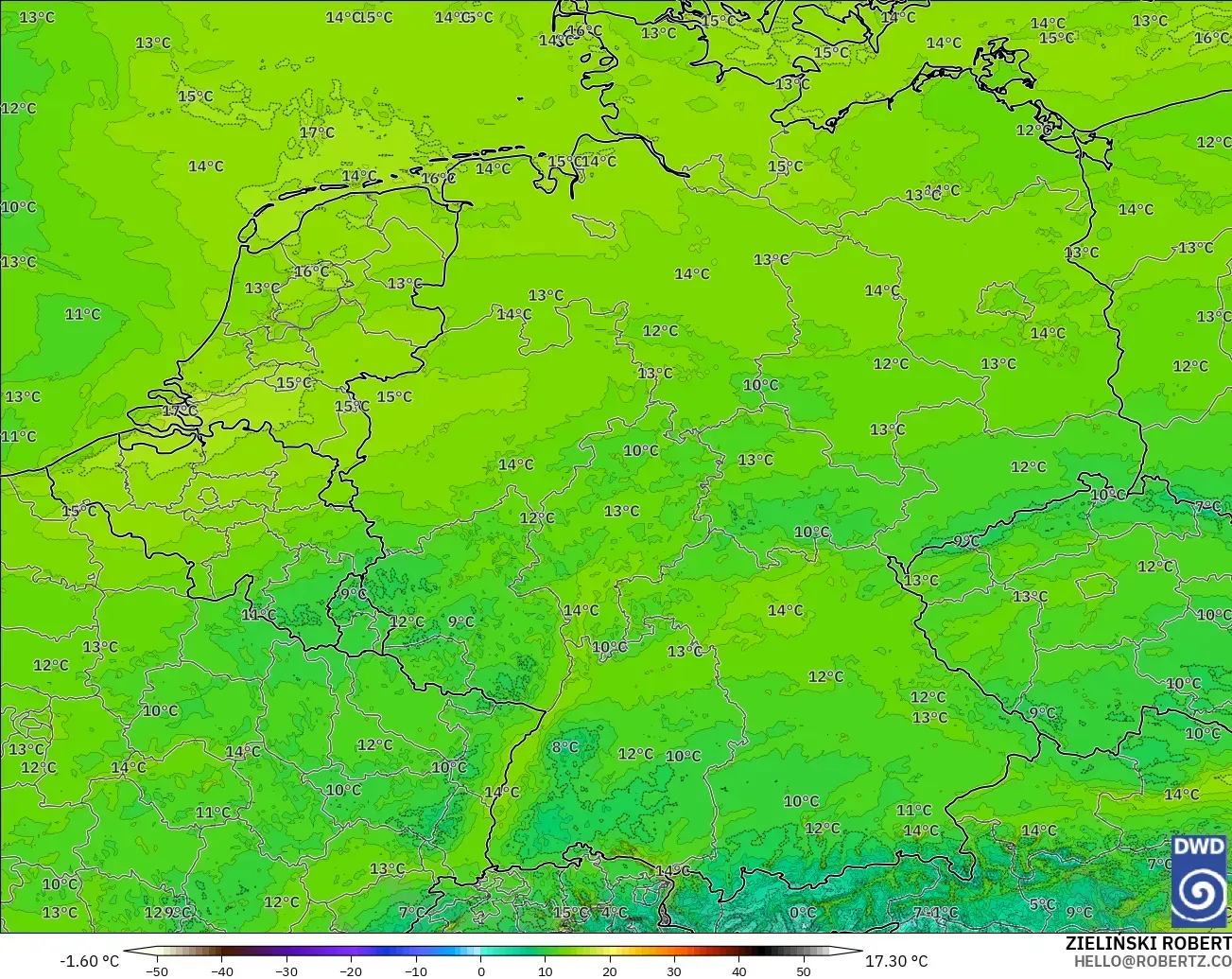 ICON Germany 2 km model - Germany, Dewpoint at 2m