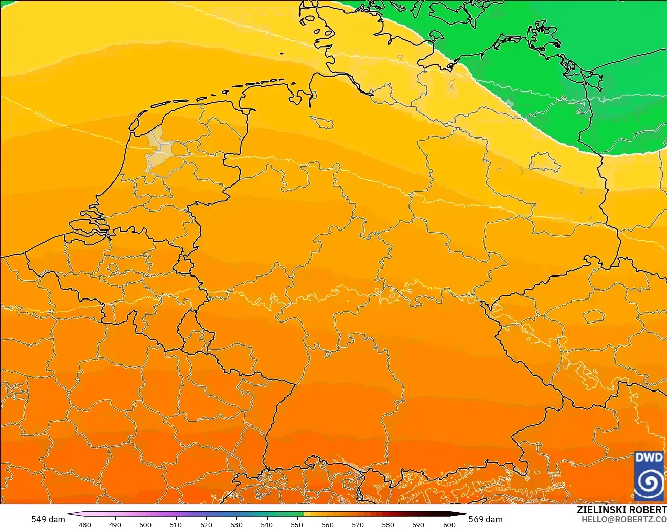 ICON Germany 2 km model - Germany, Geopotential height at 500hPa