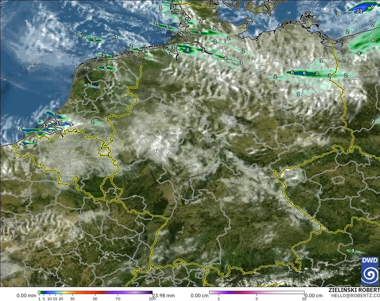 ICON Germany 2 km model - Germany, Precipitation, Clouds, and Pressure