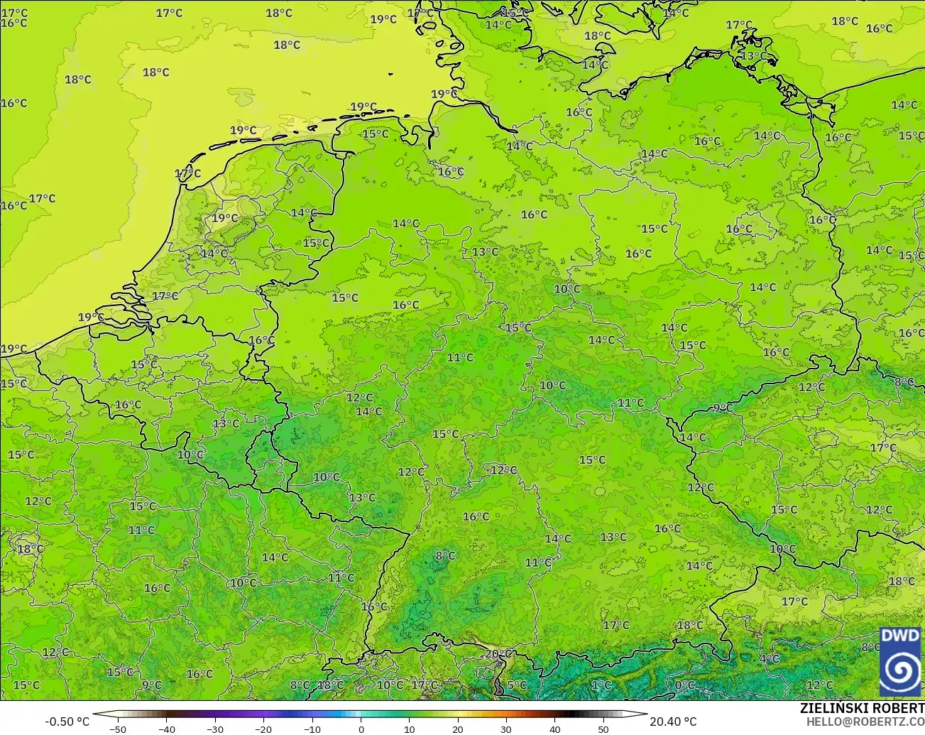 ICON Germany 2 km model - Germany, Temperature at 2m