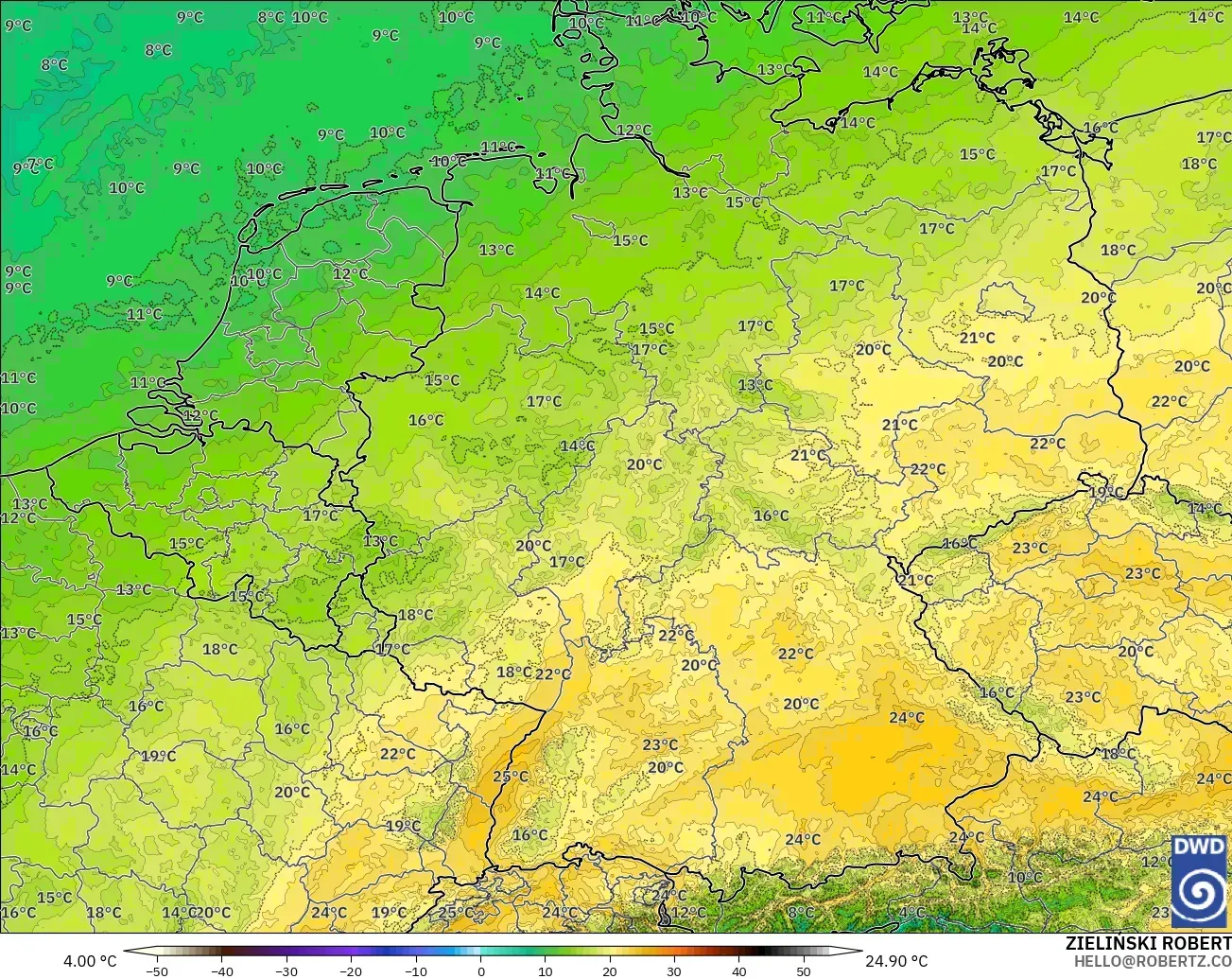 ICON Germany 2 km model - Germany, Temperature at 850hPa