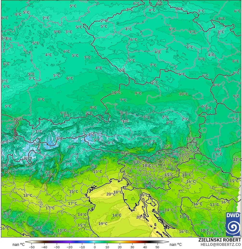 ICON Germany 2 km model - Austria, Dewpoint at 2m