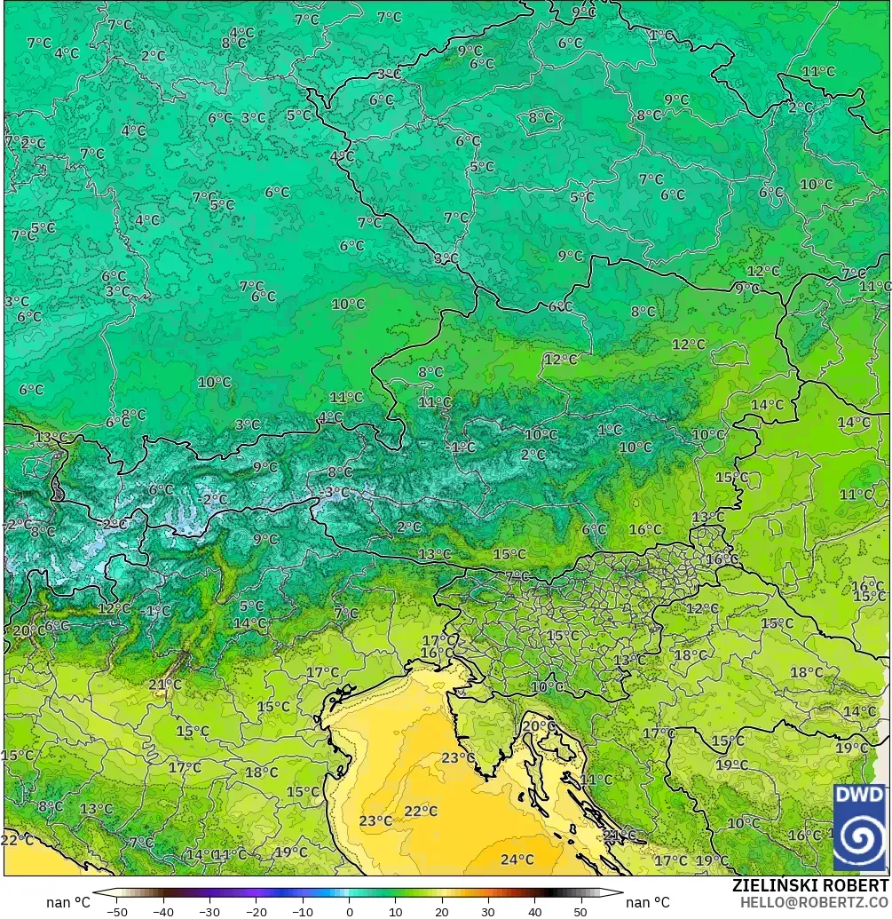 ICON Germany 2 km model - Austria, Temperature at 2m