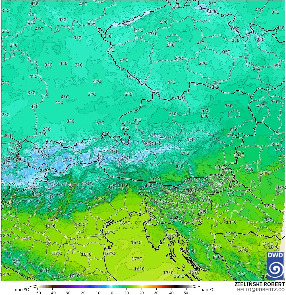 ICON Germany 2 km model - Austria, Temperature at 850hPa