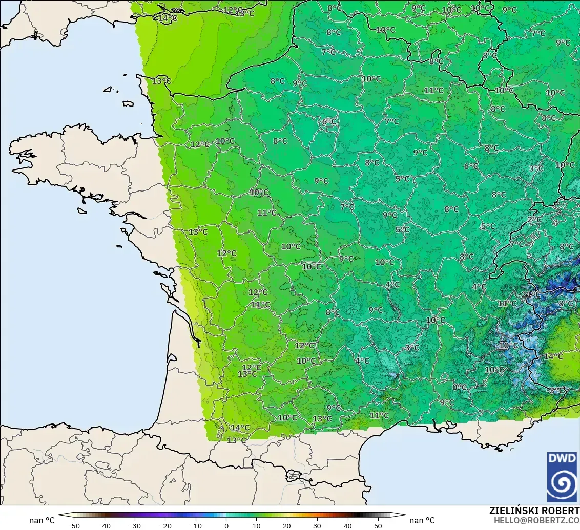 ICON Germany 2 km model - France, Dewpoint at 2m