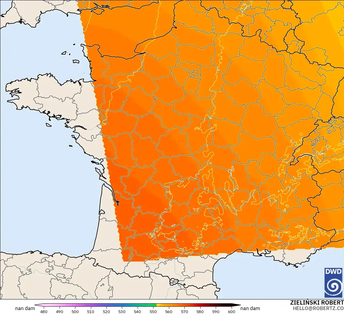 ICON Germany 2 km model - France, Geopotential height at 500hPa