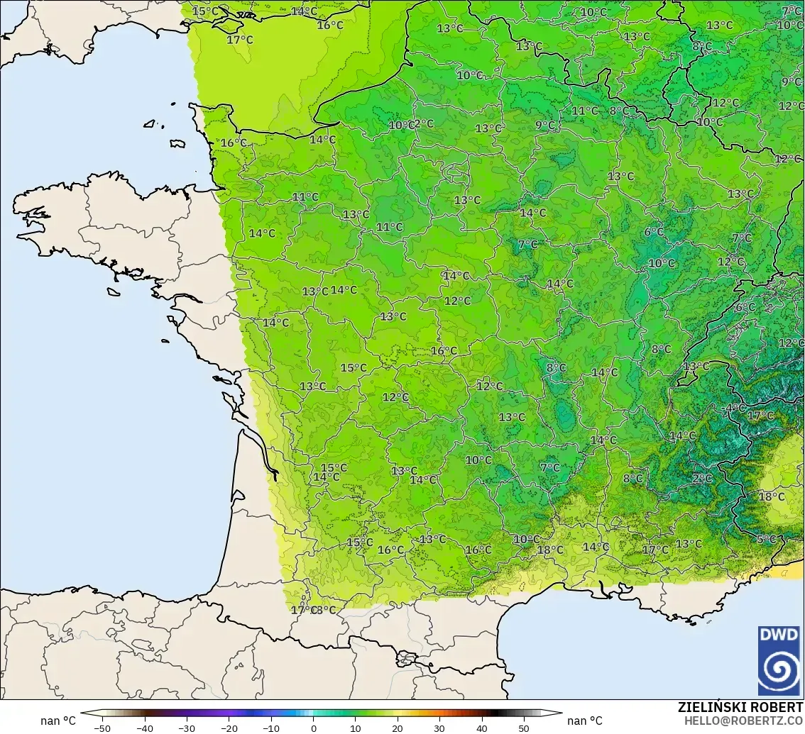 ICON Germany 2 km model - France, Temperature at 2m