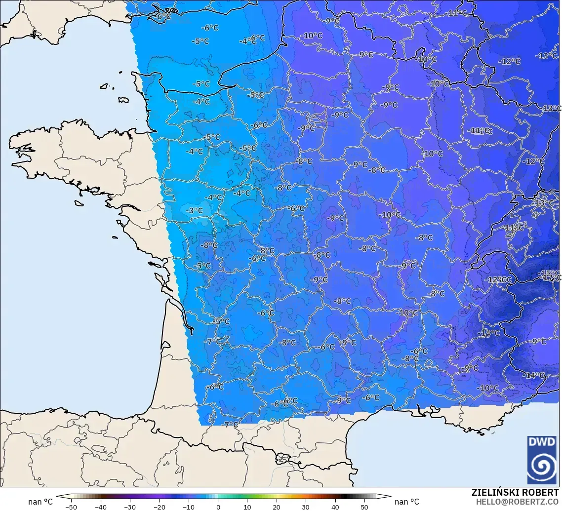 ICON Germany 2 km model - France, Temperature at 500hPa