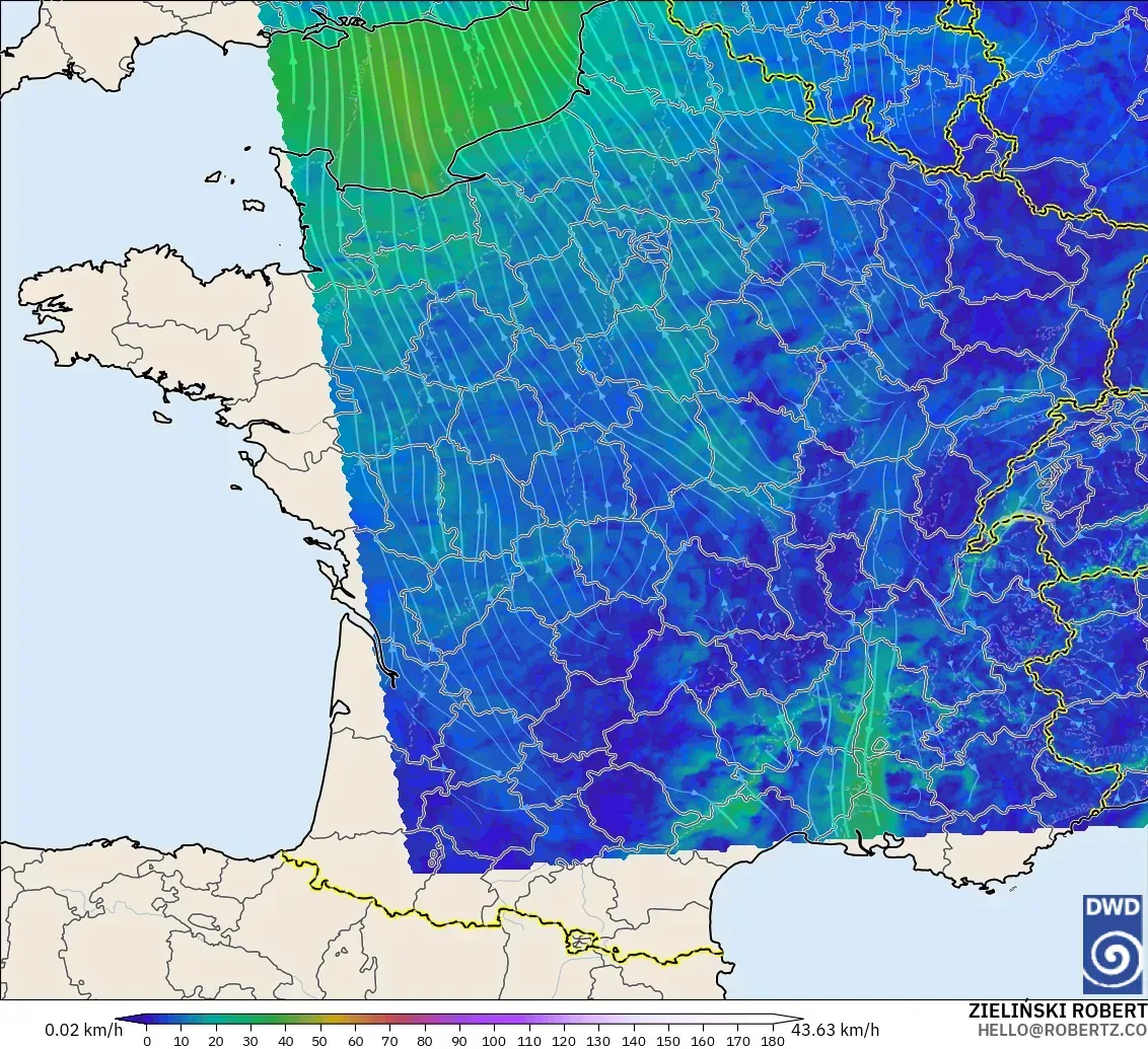 ICON Germany 2 km model - France, Wind at 10m