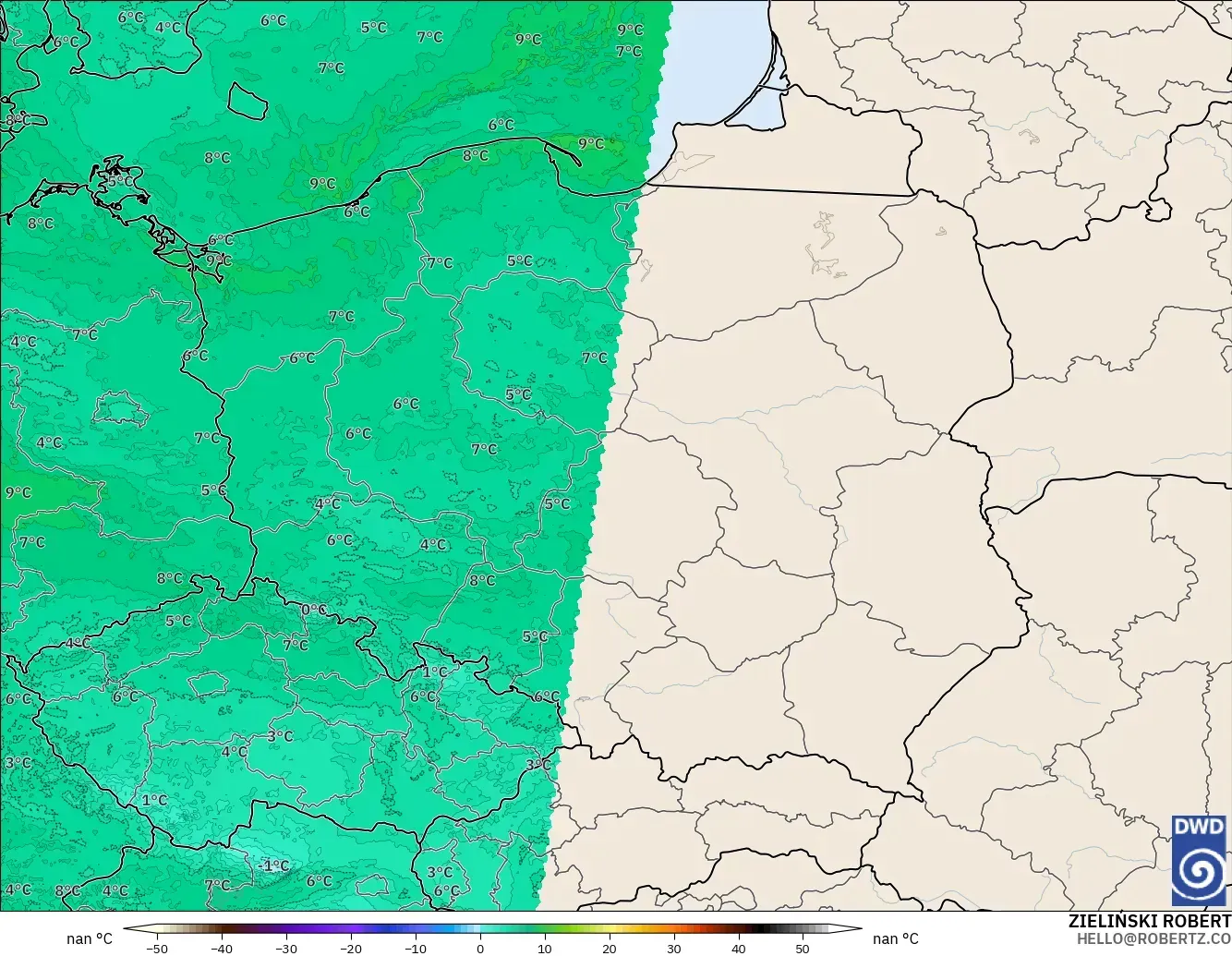 ICON Germany 2 km model - Poland, Dewpoint at 2m