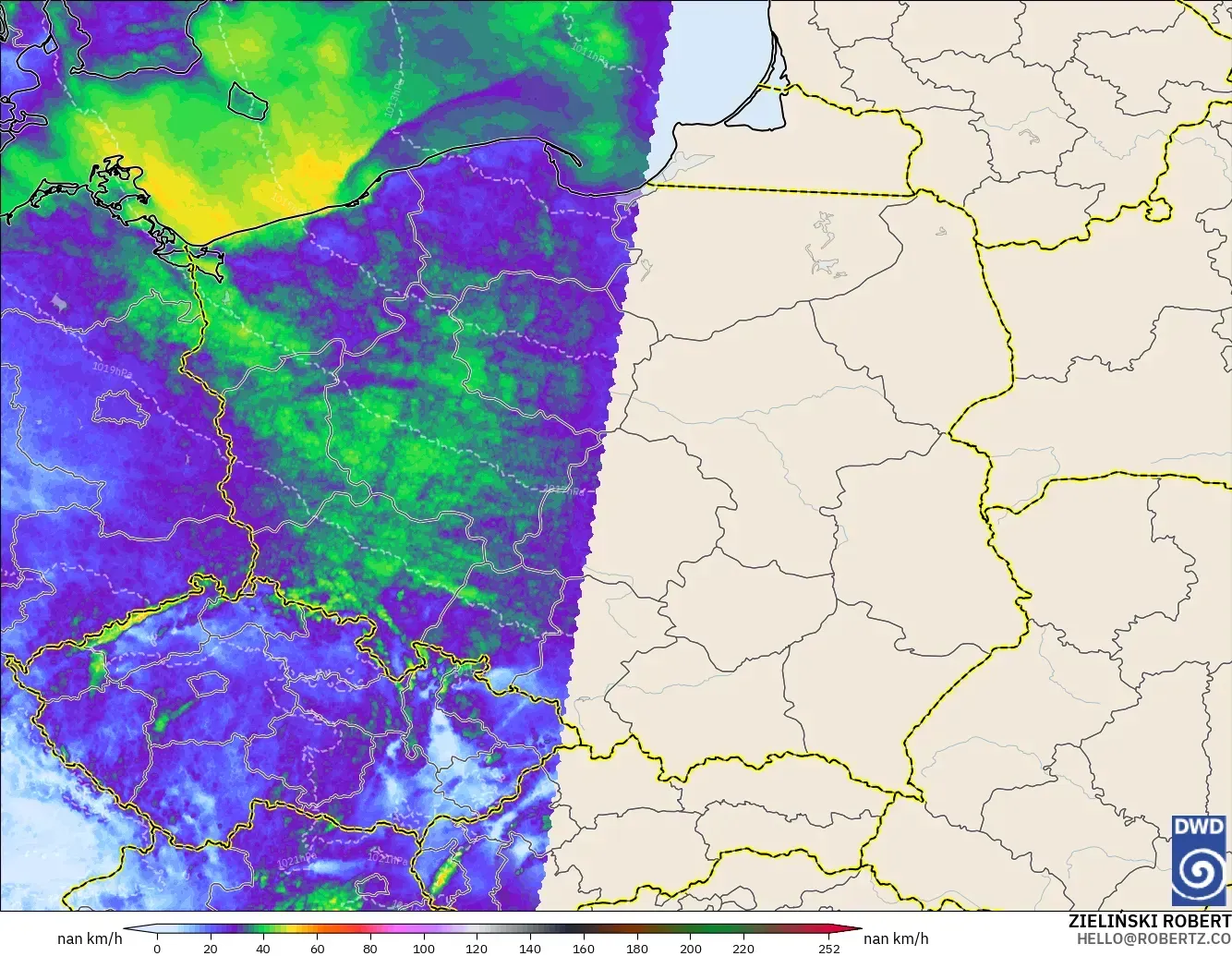 ICON Germany 2 km model - Poland, Wind Gusts