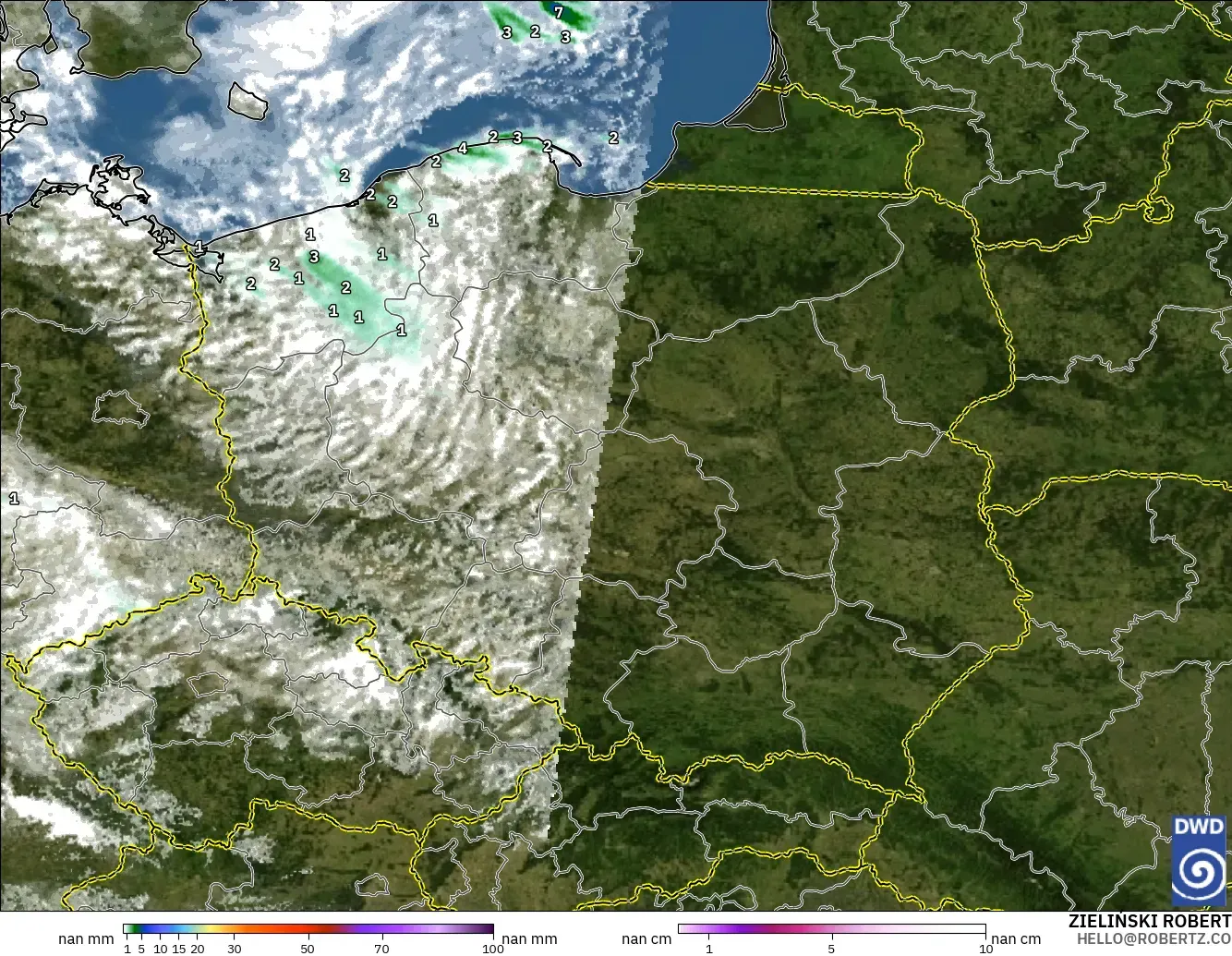 ICON Germany 2 km model - Poland, Precipitation, Clouds, and Pressure