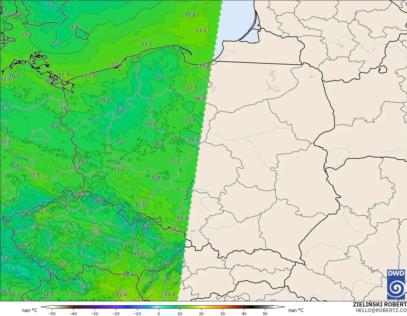 ICON Germany 2 km model - Poland, Temperature at 2m