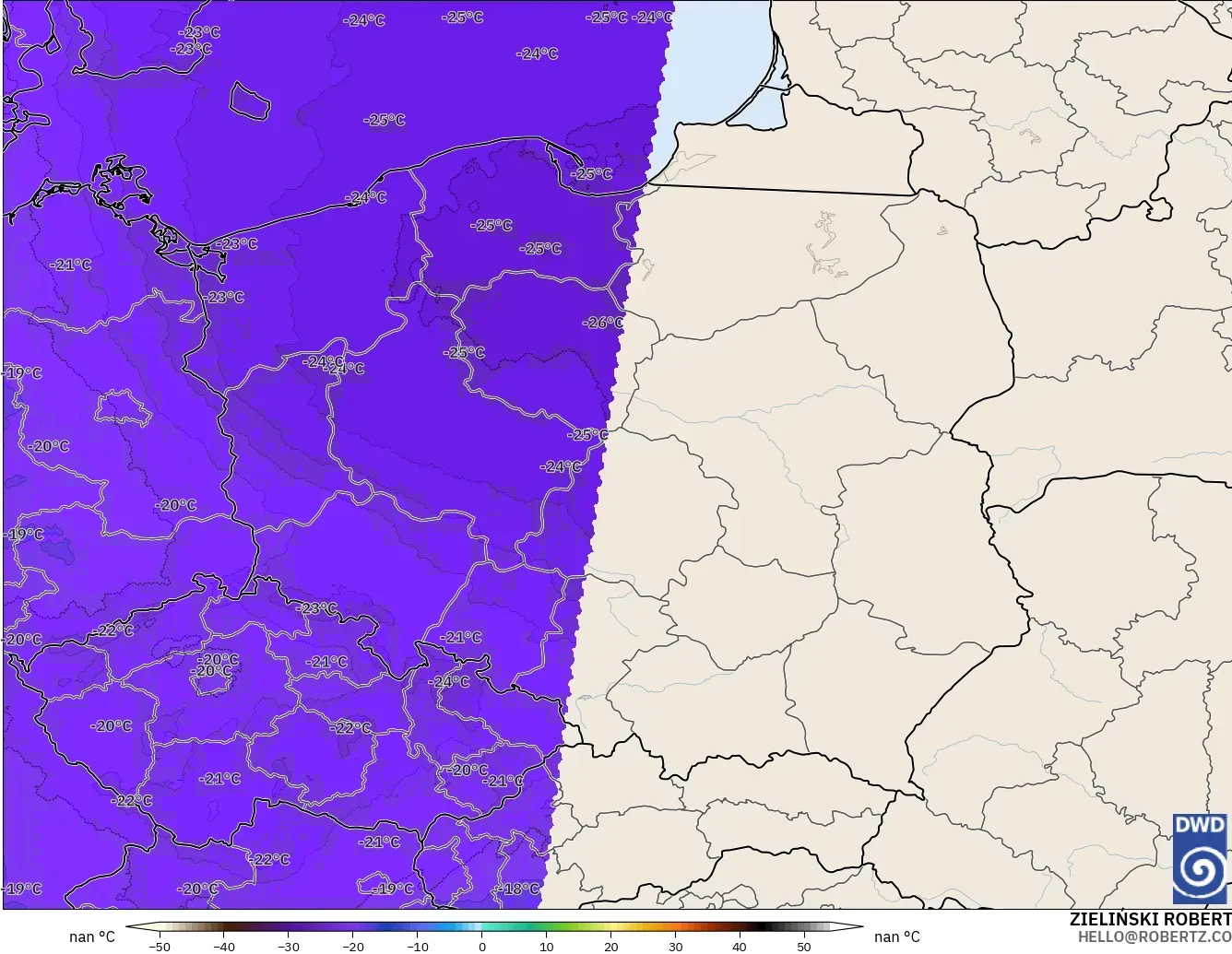 ICON Germany 2 km model - Poland, Temperature at 500hPa