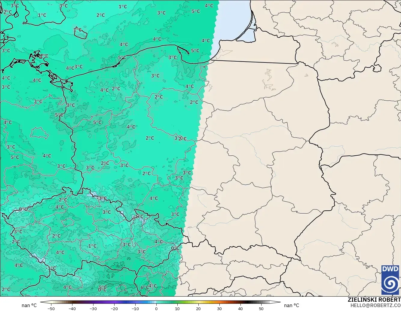 ICON Germany 2 km model - Poland, Temperature at 850hPa