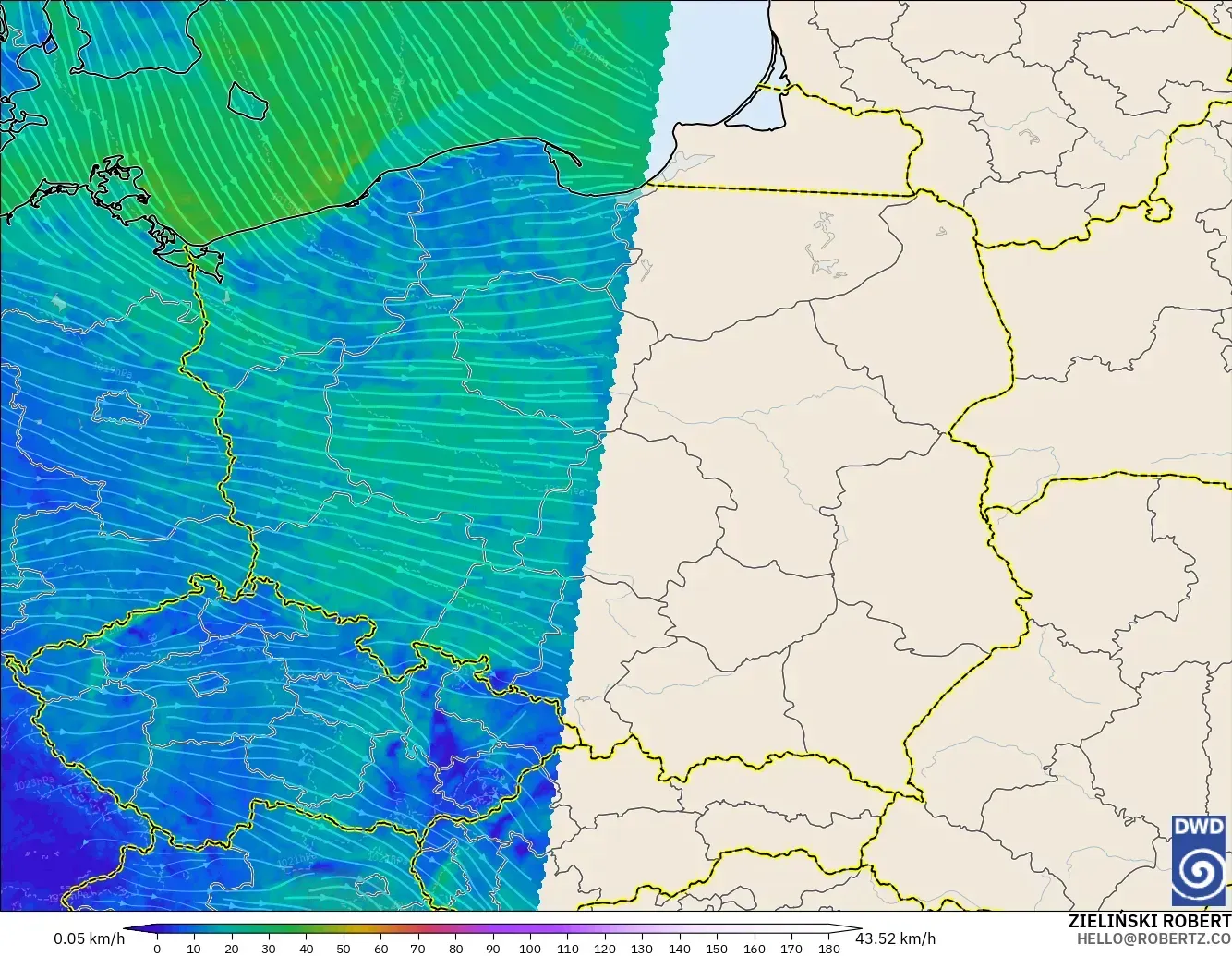 ICON Germany 2 km model - Poland, Wind at 10m