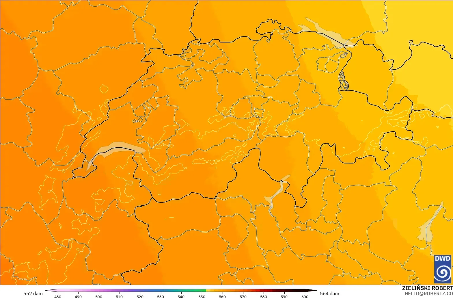 ICON Germany 2 km model - Switzerland, Geopotential height at 500hPa