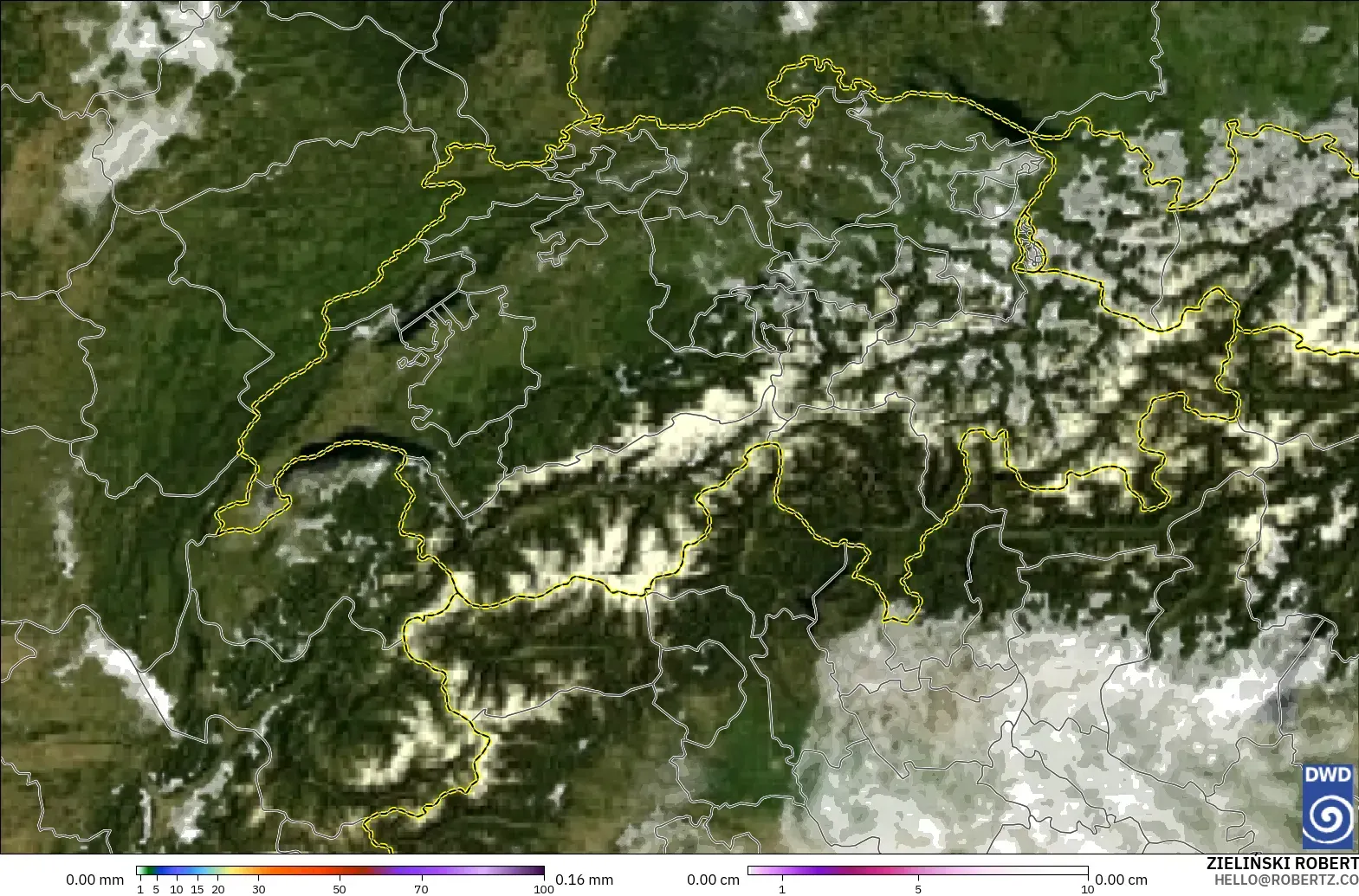 ICON Germany 2 km model - Switzerland, Precipitation, Clouds, and Pressure
