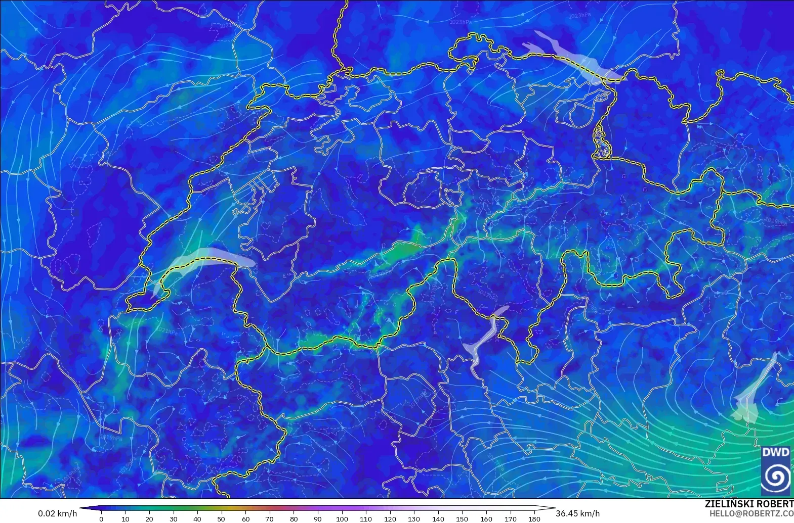 ICON Germany 2 km model - Switzerland, Wind at 10m