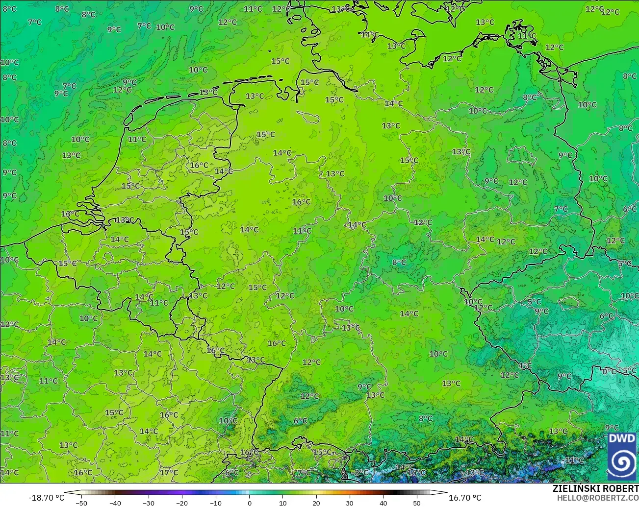 ICON Germany 2 km model - Germany, Dewpoint at 2m